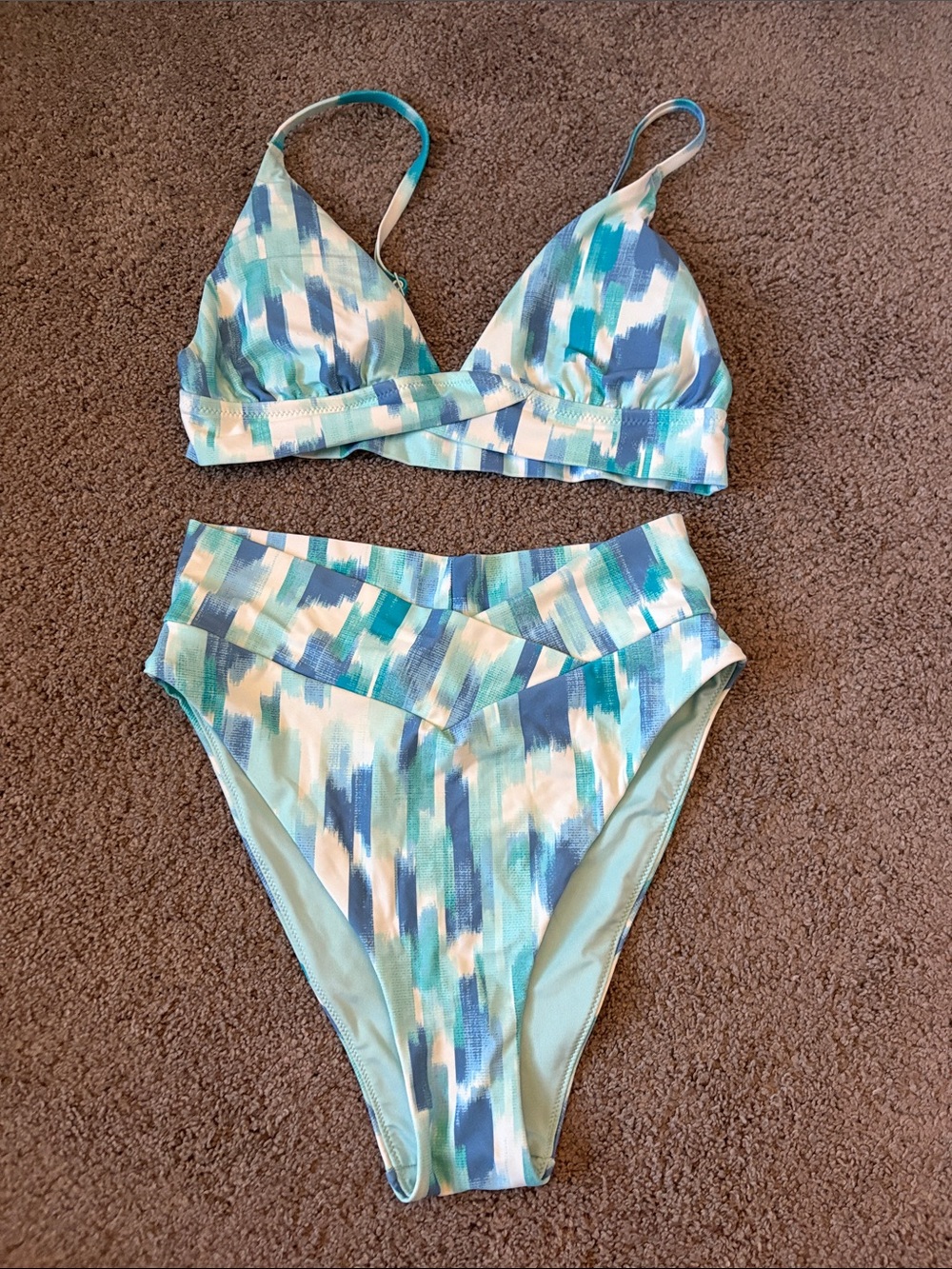 aerie Blue Teal White Abstract Print Bikini Set